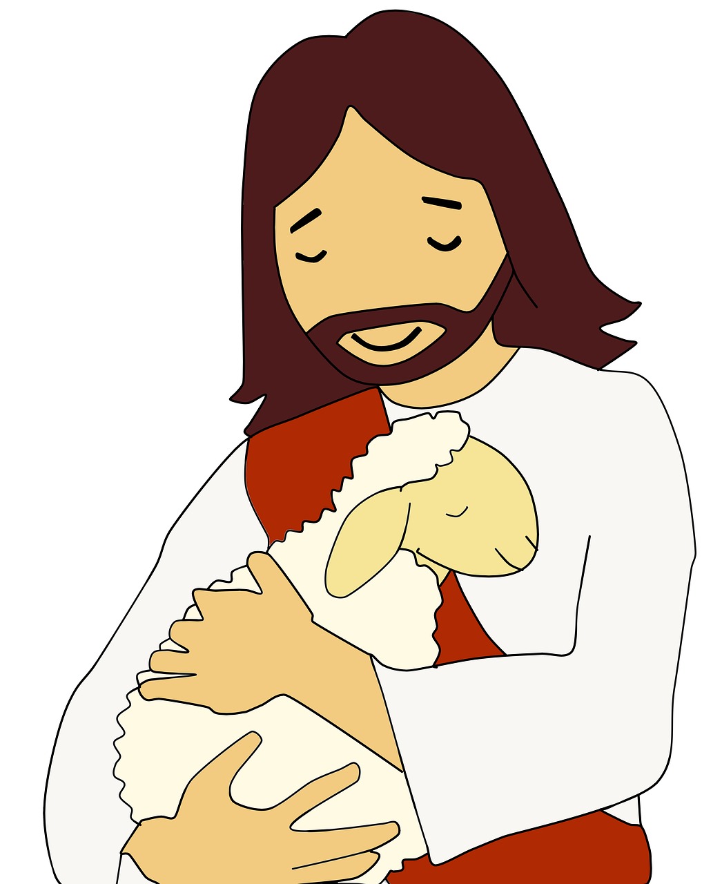 Kouluikäisten hartaus Kuvassa piirretty Jeesus, joka pitää sylissään lammasta.